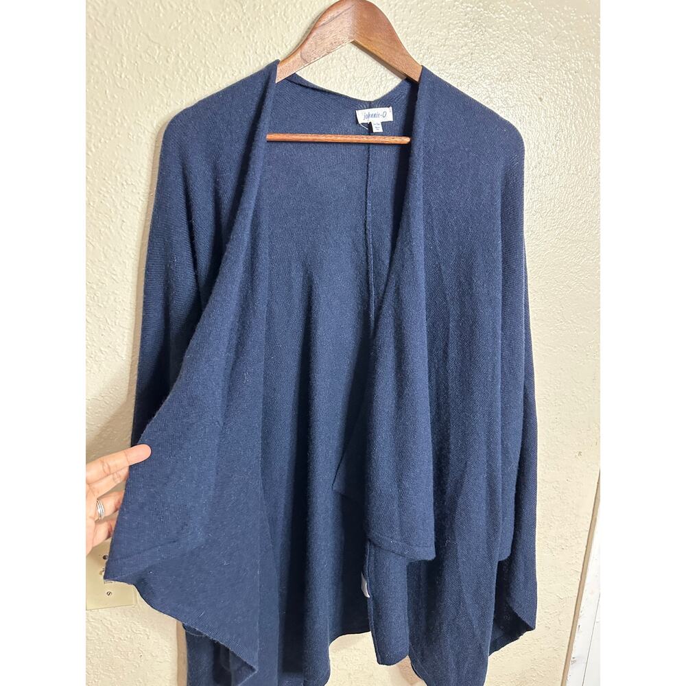 johnnie-O Louisa Wool Cashmere Draped Wrap Poncho Cardigan One Size Navy - Picture 9 of 9